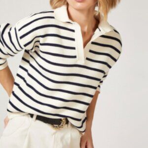 AQE Fashion Women's Stripe Notch Neck Sweater - XL